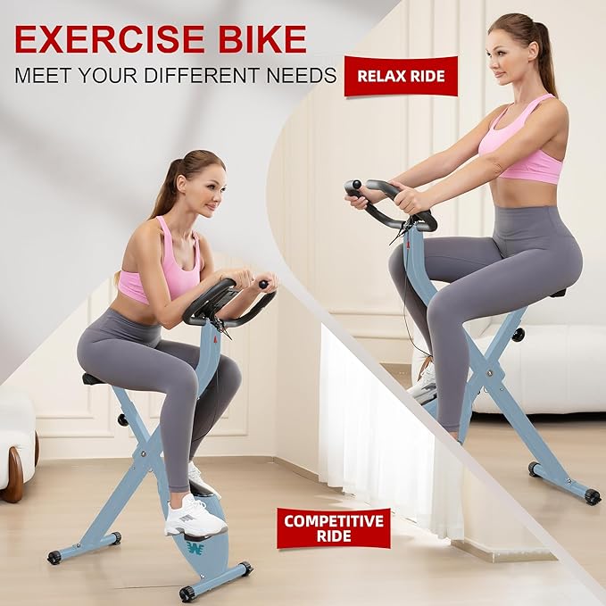 BARWING Stationary Exercise Bike for Home Workout, 5 IN 1 Foldable Indoor Cycling Bike for Seniors, 350LB Capacity, 16-Level Magnetic Resistance, Seat Backrest Adjustments