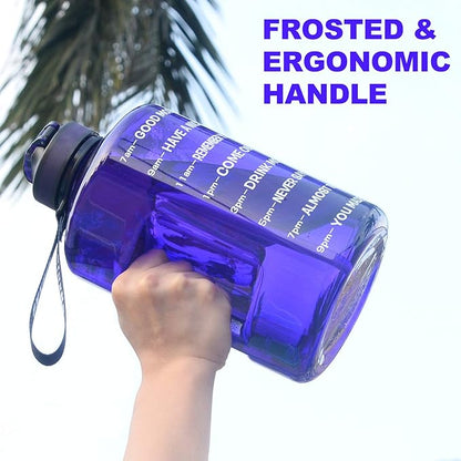 1 Gallon Motivational Sports Water Bottle with Time Marker, BPA Free 128oz Leak Proof Jug, Black, Plastic, 128 ounces, Fitness, Sports, Outdoor Activities