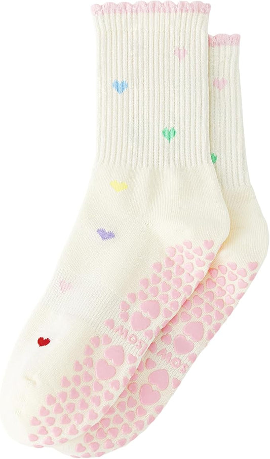 Yawlsow Pilates Grip Socks for Women Yoga Grippy Socks Cute Barre Non Skid Athletic Crew Sticky Sock Workout Hospital