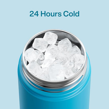 Kids Insualated Water Bottle with Straw - 12oz Stainless Steel Water Bottle with Dual Spouts, Leak-Proof, BPA-Free, Double Wall Vacuum Keeps Cold for 24 Hours for Sports, Travel, School (Azure Blue)