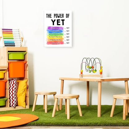 Mental Health Wall Decor,The Power of Yet Wall Art,Therapy Office Wall Decor,Inspirational Canvas Wall Art for Classroom Psychologist Office Homeschool