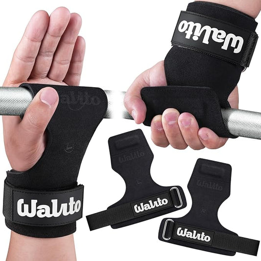 WALITO Weight Lifting Wrist Straps (Pair),Double Layer Leather Grips for Deadlift,Powerlifting and Gym Workouts, Adjustable Neoprene Padded Wrist Wraps - Men/Women, Heavy Duty Support