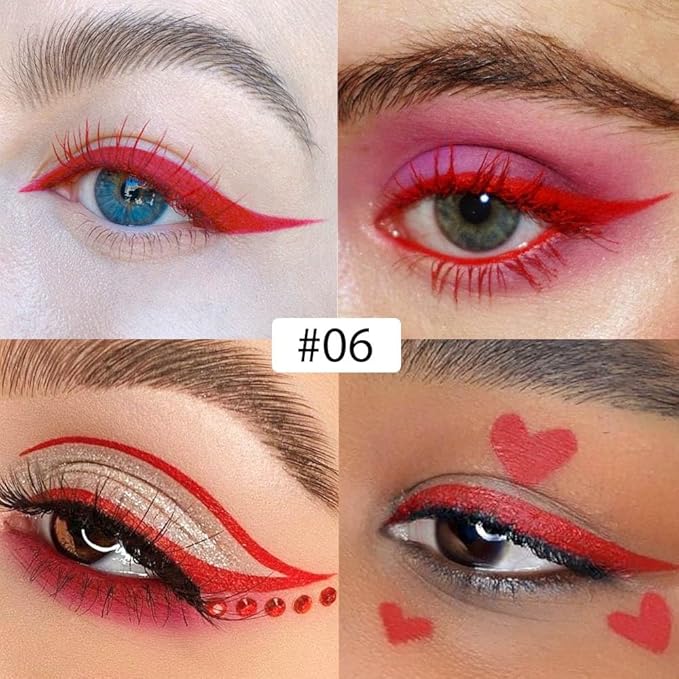 evpct 1Pcs Red Liquid Eyeliner Makeup Waterproof Brown Eye Liners for Women, Eyes Wing Eyeliner Stamps Shapes Colored Eyeliner delineador de ojos a prueba de agua contra el agua blanco para ojos