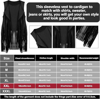6 Pcs 60s 70s Outfits for Women Hippie Costume Set Peace Sign Earring Headband Fringe Vest Tassel Cardigan