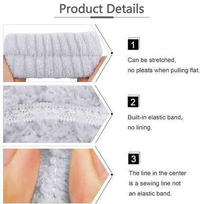 VELSCRUN Spa Headbands for Wash Face, Makeup Headband, Facial Skincare Headbands, 5 Pcs Grey Puffy Sponge Spa Headband Bow Tie Hair Band Hair Clips Wristband Set Women Girls Accessories