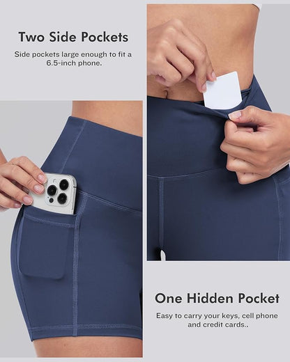 LZYVOO Biker Spandex Shorts Women, High Waisted Tummy Control Workout Yoga Shorts with Pockets