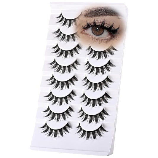 Manga Lashes Anime False Eyelashes Cat Eye Lash Strips Manhua Eye Lashes Natural Look Doll Spike Wispy Fake Mink Lashes Fluffy Eyelash Pack 8 Pairs 8-15mm Short Manhwa Pestañas for Women