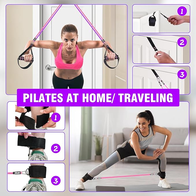 Pilates Bar Kit with Resistance Bands,Pilates Bar with Stackable Bands Workout Equipment for Legs,Hip,Waist and Arm,Exercise Fitness Equipment for Women & Men Home Gym Yoga Pilates