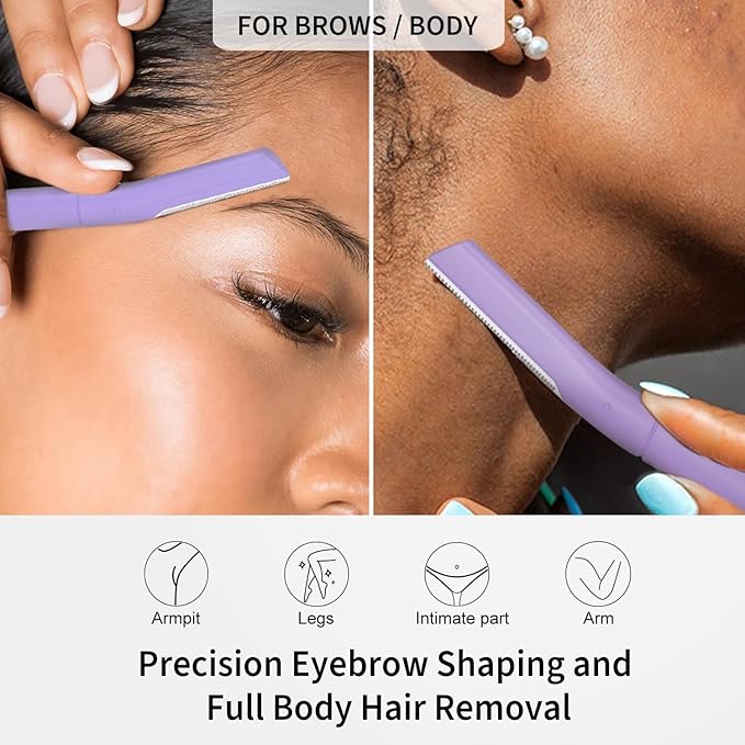 Precision Dermaplane Razor, Face Razors for Women and Men, Eyebrow Razor, Dermaplaning Tool, Peach Fuzz Remover, Skin-friendly Microblades with Protective Cap, 10 Count (Wisteriar)