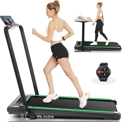 ANCHEER Foldable Treadmill with 12% Incline, 3.0HP Walking Pad Treadmills with Handle Bar, 320LBS Capacity/2S Folding/Widened Belt, Quiet Portable Walking Treadmill Under Desk with LED