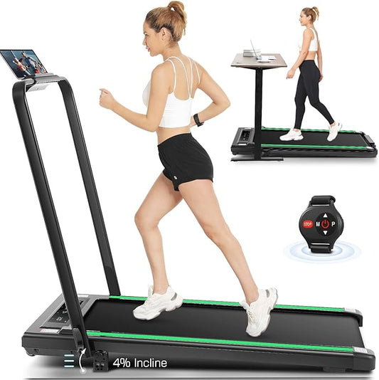 ANCHEER Foldable Treadmill with 12% Incline, 3.0HP Walking Pad Treadmills with Handle Bar, 320LBS Capacity/2S Folding/Widened Belt, Quiet Portable Walking Treadmill Under Desk with LED