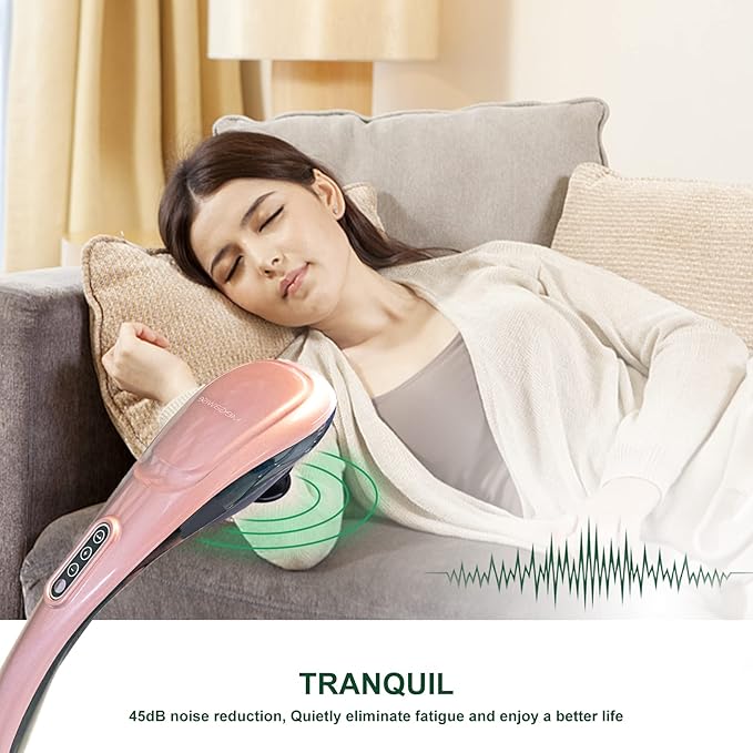 MEGAWISE Handheld Back Massager | Deep Tissue Percussion Massage for Back, Neck, Shoulders, Waist and Legs (Rose Gold)