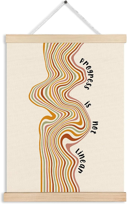 Home, Mental Health Wall Art, Progress is Not Linear Inspirational Canvas Wall Art Poster Hanger Frame for Therapy Office School Counselor Psychologist Office Decor, 12x16 Inch