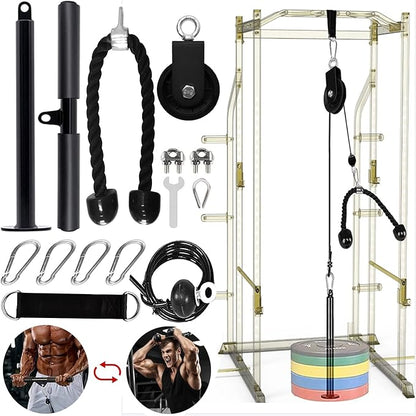 Weight Cable Pulley System Gym Upgraded Fitness LAT and Lift Pulley Attachments Tricep Workout Pulley System with Adjustable Length Cable for Home Gym LAT Pull Down Biceps Curl Tricep Arm Workouts