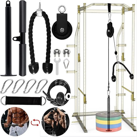 Weight Cable Pulley System Gym Upgraded Fitness LAT and Lift Pulley Attachments Tricep Workout Pulley System with Adjustable Length Cable for Home Gym LAT Pull Down Biceps Curl Tricep Arm Workouts
