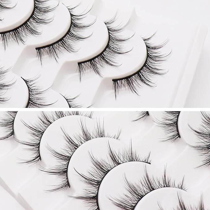 Losha Manga Lashes Fluffy Faux Mink Lashes Natural Look 10 Pairs Asian False Eyelashes Pack Look Like Individual Clusters (BC009)