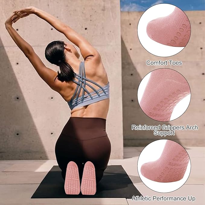 3 Pairs Non Slip Yoga Socks for Women Anti-skid Long Socks for Yoga, Barre, Ballet, Dance, Barefoot Workout Gym