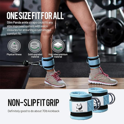 Slim Panda Ankle Strap for Cable Machine,Ankle Cuff for Kickbacks, Booty Hip Abductors,Glute Workouts, Leg Extensions, Curls for Men and Women, Adjustable with Double D-Rings