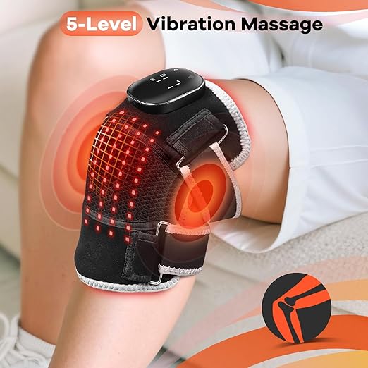 AFFLAT Red Light Therapy and Vibration Massage Knee Brace for Pain Relief, 660nm & 850nm Near Infrared Light, Rechargeable Wireless Controller, for Knee/Shoulder/Joint/Elbow Light Therapy