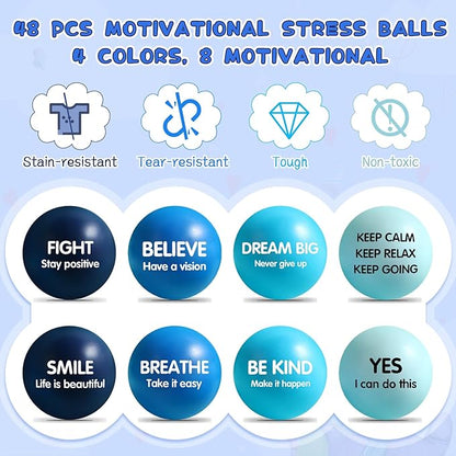 Liliful 48 Pieces Motivational Stress Balls Bulk for Adults Fidget Toys End of The Year Gifts Inspirational Squeeze Balls Employee Appreciation Gift Adult Goodie Bag 2. 2 Inch(Blue)
