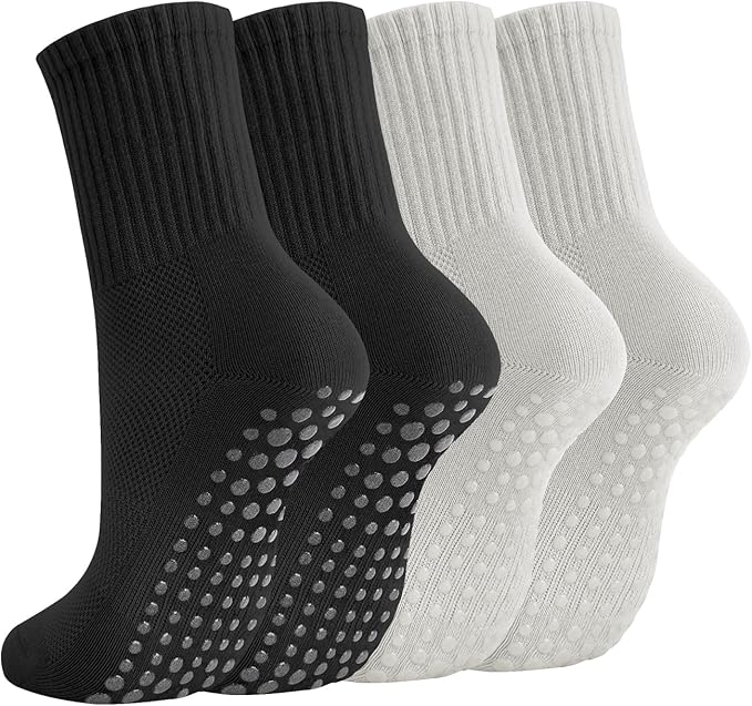Breslatte Crew Pilates Socks with Grips for Women Non Slip Cotton Grip Socks for Yoga Hospital Barre Home Daily