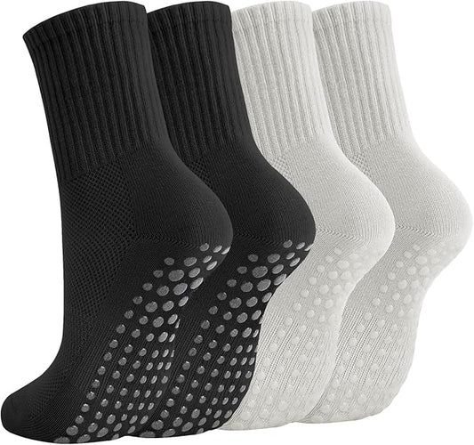 Breslatte Crew Pilates Socks with Grips for Women Non Slip Cotton Grip Socks for Yoga Hospital Barre Home Daily