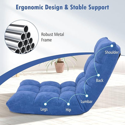 Moccha 14-Position Floor Sofa, Folding Sofa Chair with Back Support, Memory Foam Floor Gaming Chairs for Adults, Adjustable Padded Couch Recliner, Chaise Lounge for Reading, Meditating (Blue)
