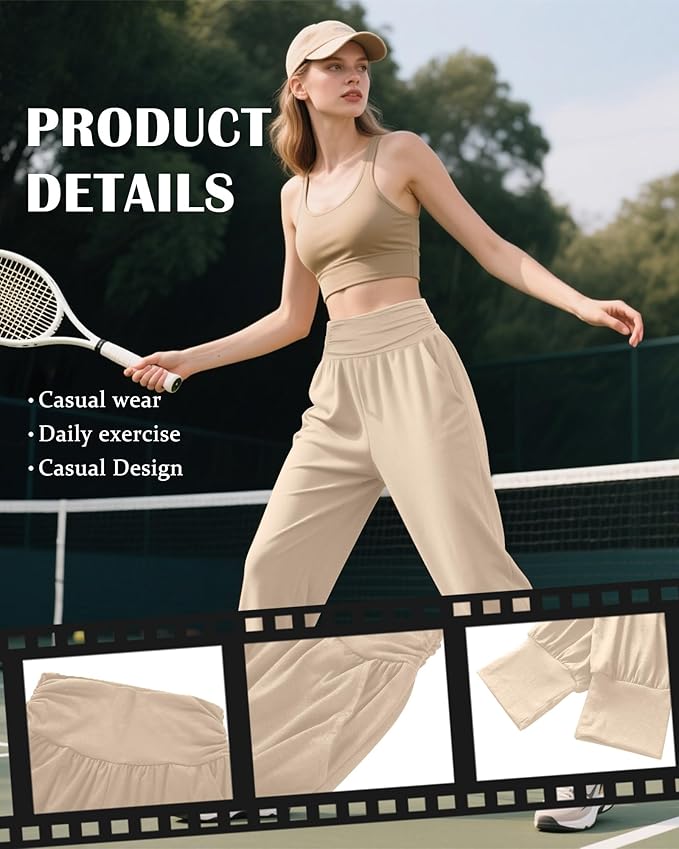 2 Pack Women's Yoga Joggers, Cozy Sweatpants with Pockets Casual Loose Comfy High Waisted Lounge Pants