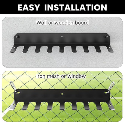 Wall Mount Baseball Bat Rack, Hold 16 Bats, Home Gym Sports Equipment Organizer Hanger, Olympic Barbells Holder, Heavy Duty Hooks for Hangs Bats,Gloves,Hats,Bags,Balls,Row Handles or Tools, Black