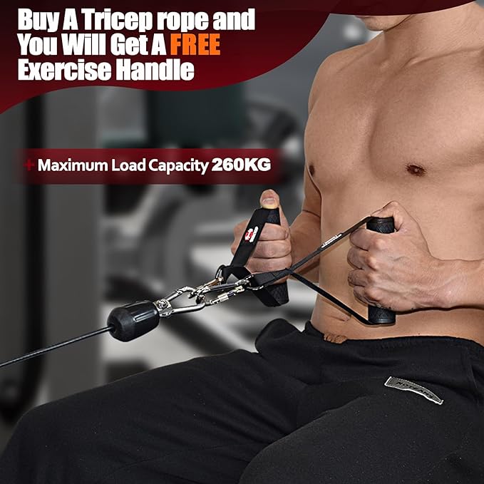 Seektop Tricep Rope, Multi Gym Tricep Rope Cable Attachment with Exercise Handle, Tricep Pull Down Ropes for Push Downs, Crunches, Facepulls
