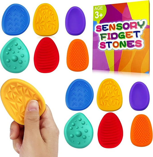 Sensory Fidget Toys for Kids Adults 12 PC Silicone Worry Stone Travel Toy for Autism ADHD Teens Calm Down Quiet Anxiety Fidgets for Classroom Stress Toy Christmas Stocking Stuffer Gift for Kid Toddler
