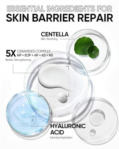 5X Ceramides Moisture Barrier Cream, Hydrating Skin Barrier Repair Face Moisturizer for All Skin Types with Hyaluronic Acid & Centella, Daily Moisturizer, Non-Comedogenic