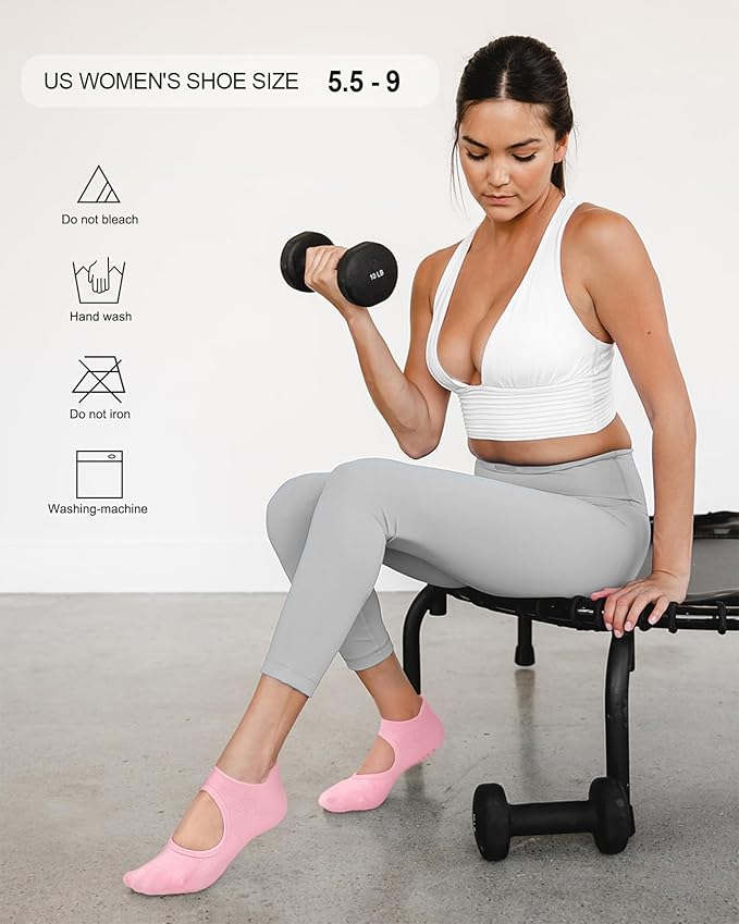 yeuG Grip Pilates Socks for Women Yoga Socks with Grips Open Top Non Slip Grippy Socks for Barre, Ballet, Barefoot Workout