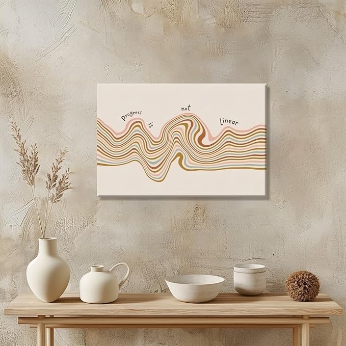 Progress is Not Linear Motivational Canvas Wall Art Print Mental Health Quote Inspirational Art Poster Therapy Psychologist Home Office Affirmation Wall Decor Minimalist Picture 12x18inch Framed