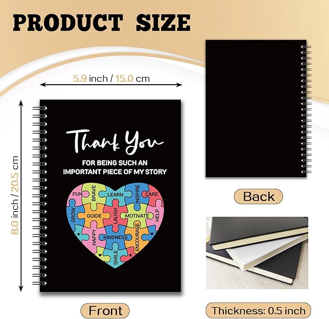 YAZMEEN Thank You Blank Spiral Notebook（160 Pages） Puzzle Hardcover Sketchbook Teacher Appreciation Gift Funny Notebook Birthday Gift for Teacher Family Friend Coworker Boss Mentor Coach Office Work