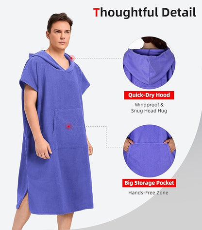 Abahub Surf Poncho Men & Women Towel Poncho Adult with Hood, Thick Quick Dry Changing Poncho Towel, Microfiber Wearable Cover Up for Surfing Beach Swim - Absorbent Changing Towel L (Purple)