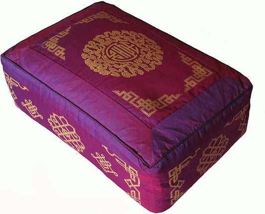 Meditation Cushion - Rectangular Zafu Buckwheat and Kapok Fill Longevity Dharma Key Magenta