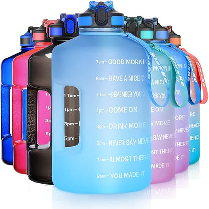 1 Gallon Motivational Sports Water Bottle with Time Marker, BPA Free 128oz Leak Proof Jug, Black, Plastic, 128 ounces, Fitness, Sports, Outdoor Activities