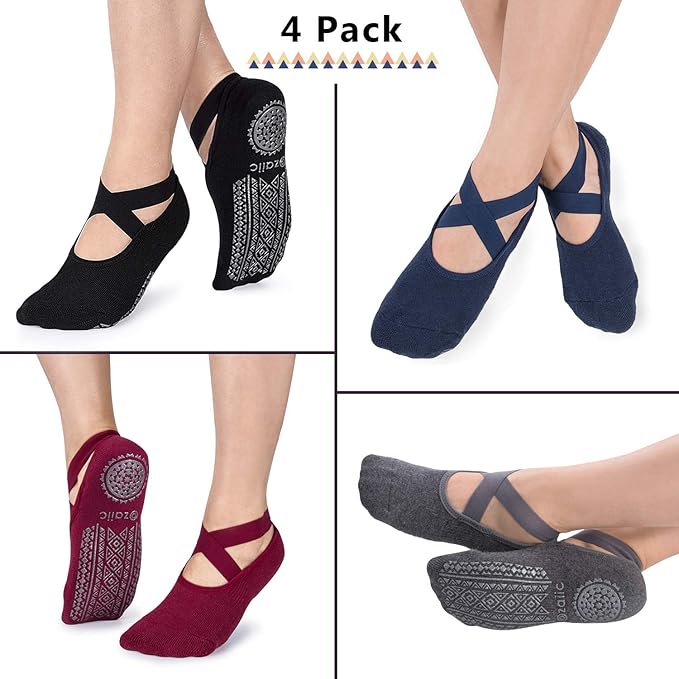 Ozaiic Yoga Socks for Women Non-Slip Grips & Straps, Ideal for Pilates, Pure Barre, Ballet, Dance, Barefoot Workout