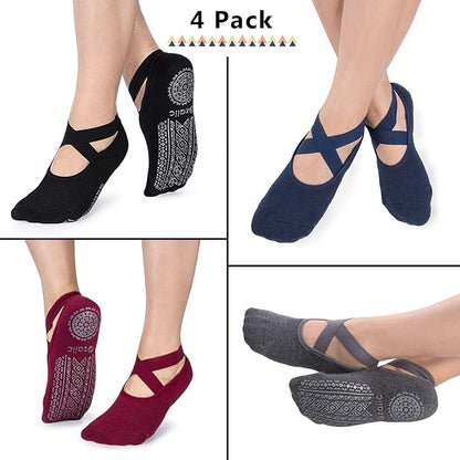 Ozaiic Yoga Socks for Women Non-Slip Grips & Straps, Ideal for Pilates, Pure Barre, Ballet, Dance, Barefoot Workout