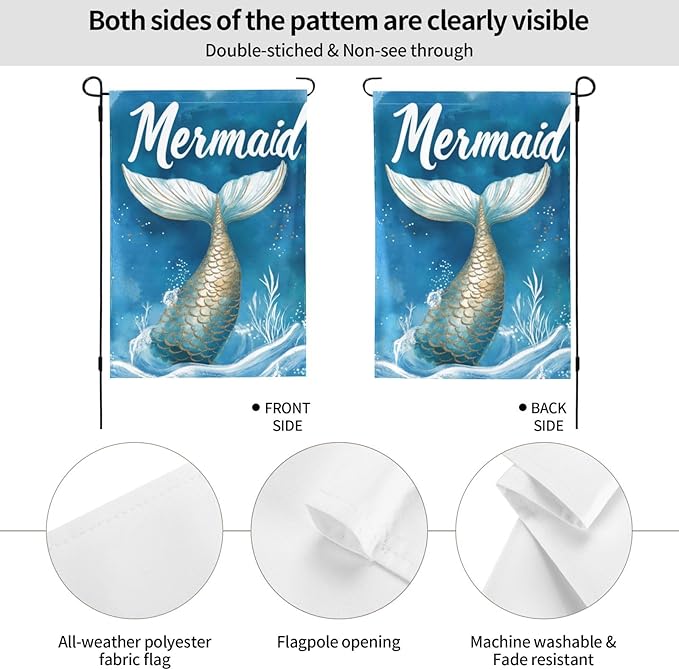 Mermaids Garden Flag 12x18 In Double Sided Yard Flags Lawn Sign Decor No Flagstand