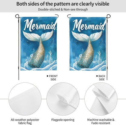 Mermaids Garden Flag 12x18 In Double Sided Yard Flags Lawn Sign Decor No Flagstand