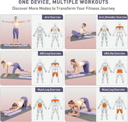 2025 Upgrated Pilates Board, Portable Pilates Reformer with Two Groups Resistance Band and Counter, Multi-Function Abdominal Pilates Board for Home, Suitable for Women's Full-Body Workouts