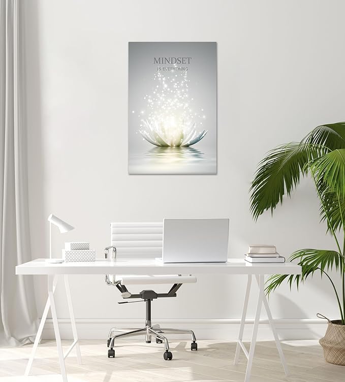 Lotus Flower Wall Art Canvas Mindset Motivational Quotes Poster for Zen Office Wall Decor Spiritual Meditation Prints Artwork Framed (24 x 36inches)