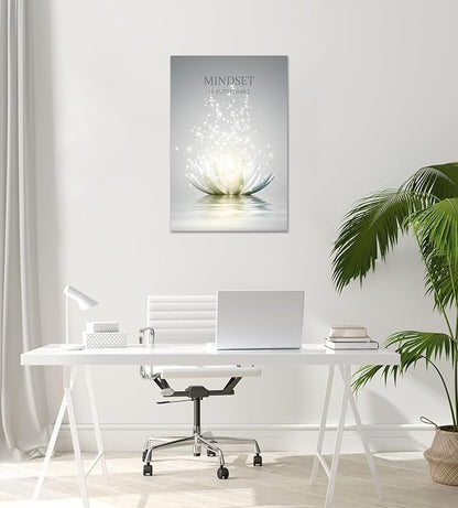 Lotus Flower Wall Art Canvas Mindset Motivational Quotes Poster for Zen Office Wall Decor Spiritual Meditation Prints Artwork Framed (24 x 36inches)
