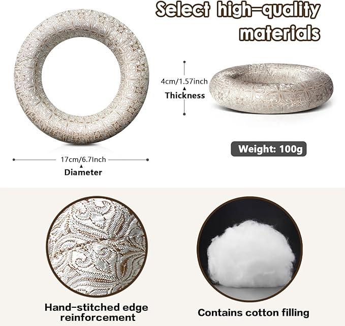 Singing Bowl Cushion for Tibetan Singing Bowls, Handmade Silk Brocade Round Cushion Pillow for Sound Healing and Crystal Sound Bowls Accessories(Silver,6.7 Inch)