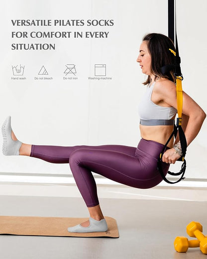yeuG Grip Pilates Socks for Women Yoga Socks with Grips Open Top Non Slip Grippy Socks for Barre, Ballet, Barefoot Workout