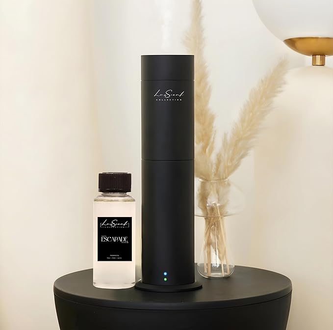 Aroma Scent Diffuser Starter Kit for Up to 1000SQ. FT. Coverage - 120ML Waterless Essential Oil Scent Included - Luxury Aroma Diffuser Ideal for Home, Office & Hotel (Black, Escapade)