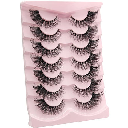 MIKIWI Wispy Strip Lashes Clear Band Fluffy Faux Mink Eyelashes Cat Eye Lashes 7 Pairs False Eyelashes（GL01）