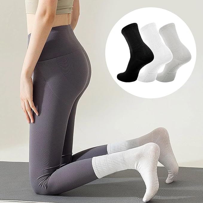 3 Pairs Non Slip Yoga Socks for Women Anti-skid Long Socks for Yoga, Barre, Ballet, Dance, Barefoot Workout Gym